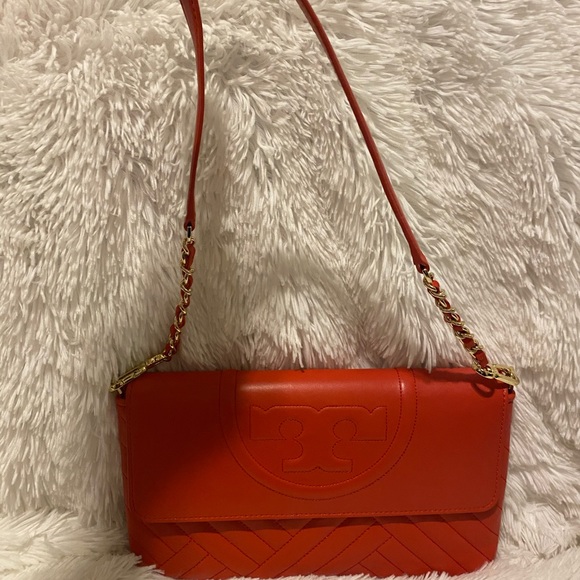 TORY BURCH ALEXA Clutch Bag POPPY ORANGE Leather - Picture 6 of 7